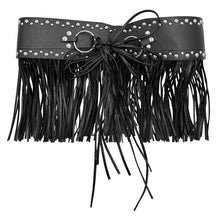 Wide Faux Leather Studded Tassel Fringe Waist Belt