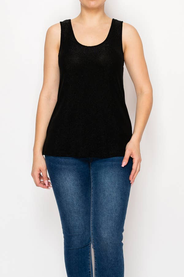Black Shimmery Essential Sleeveless Lurex Tank
