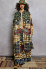 Camo Multi Long Sleeve Plaid Woven Varied Patchwork Maxi POL Shirt Jacket