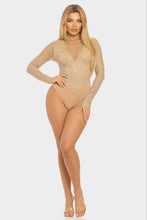 Nude Rhinestone Mesh Long Sleeve Bodysuit