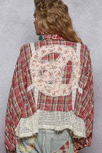 Pink Multi Plaid pattern with peace patch POL shirt