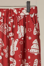 Red Printed Wide-Leg Pants with Ruffle Hem