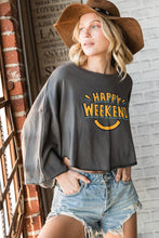 Charcoal Hi-low Hem Graphic Cropped Bucketlist Top: