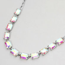 Antique Silver Cushion Rectangular Stone Cluster Link Evening Necklace
