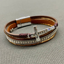 White Blessed Cross Rhinestone Multi-layer Leather Bracelet