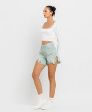 Abstracted High Rise Side Slit Denim Vervet Shorts