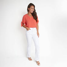 Coral Nika Crepe Tied Short Sleeve V-Neck Blouse
