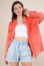 Coral Mineral Washed Oversized Gauze Shacket Jacket
