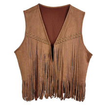 Camel Western Studded Fringe Open Front Vest