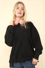 Mineral Washed French Terry Oversized Knit Top: Black