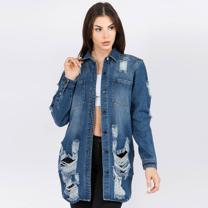 Blue Long Length Denim Shacket