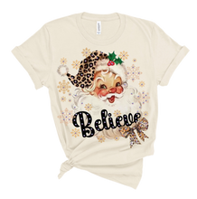 Leopard Santa Believe Rhinestone Graphic Christmas Tees