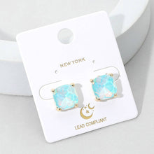 Pearl Blue Cushion Square Stone Stud Evening Earrings