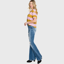 Distressed Mid Rise Stretch Flare Trouser Hem Pants
