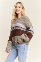 Olive Multi Striped Crew Neck Sweater