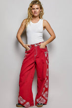 Red High Waist Paisley Patch High Rise Wide Leg Twill POL Pants