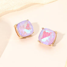 Gold Grey Square Cushion Stud Earrings