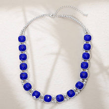 Gold Saphire Square Faceted Stone Bezel Link Evening Necklace