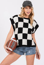 Black White Checkered Knit Sleeveless Top