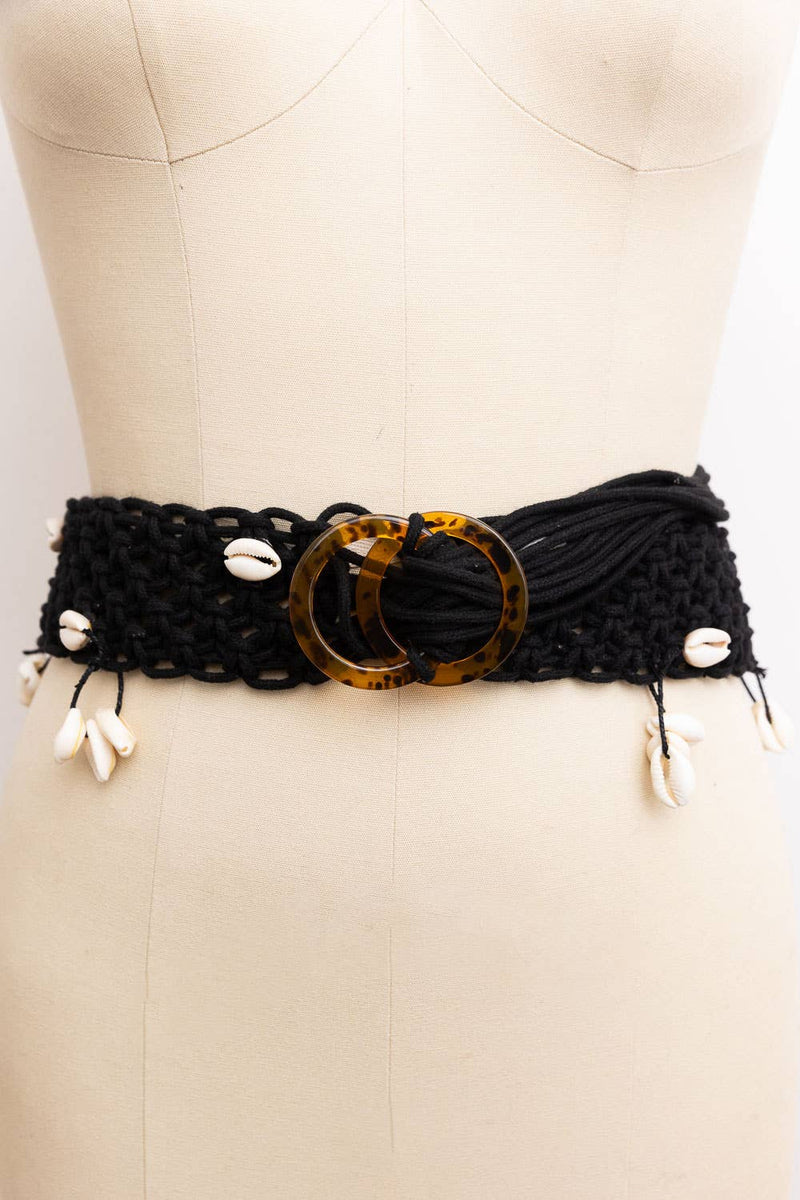 Rope Braided Sea Shell Embroidered Tie Up Belt: Black – B  display picture 2