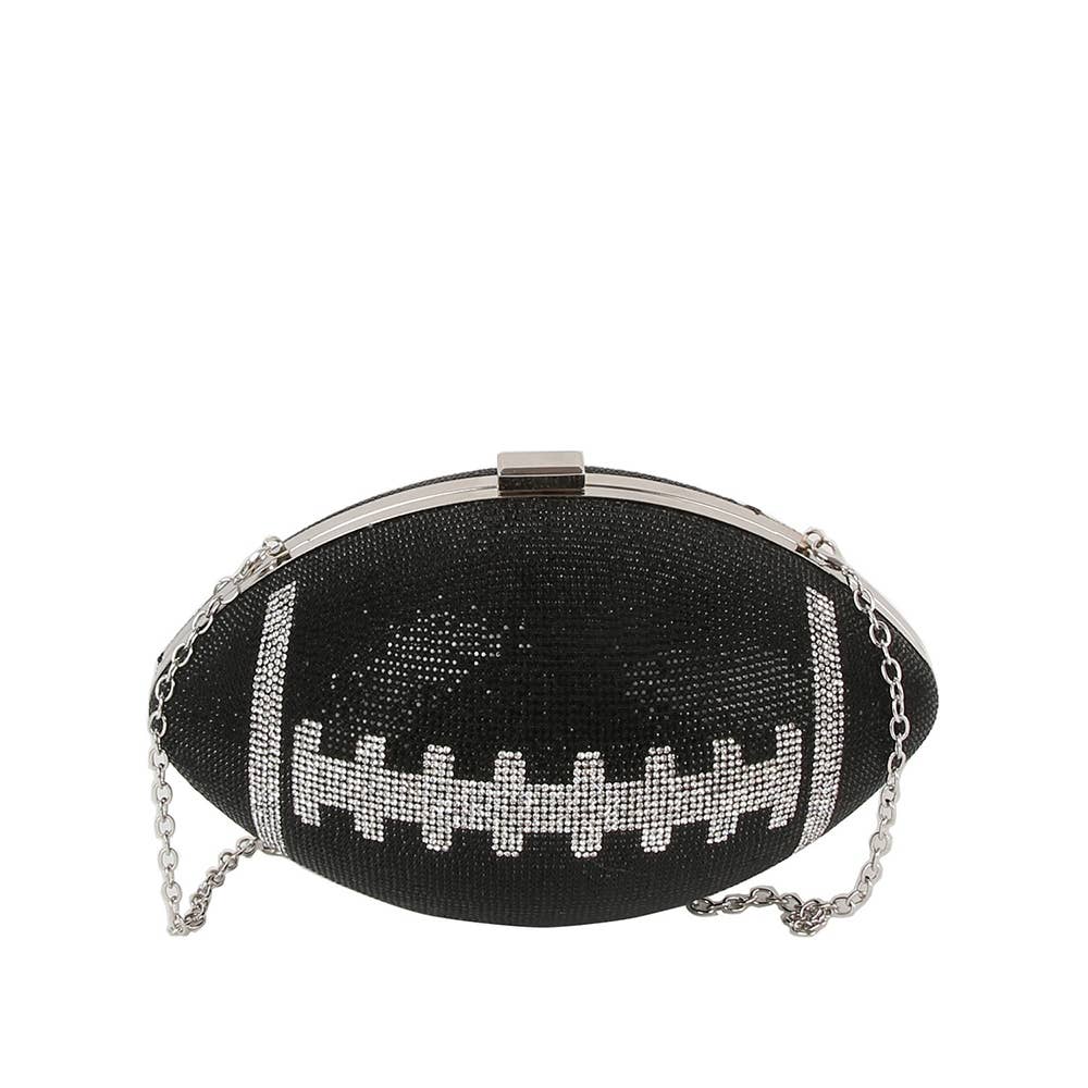 Black Rhinestone Encrusted Football Clutch Bag