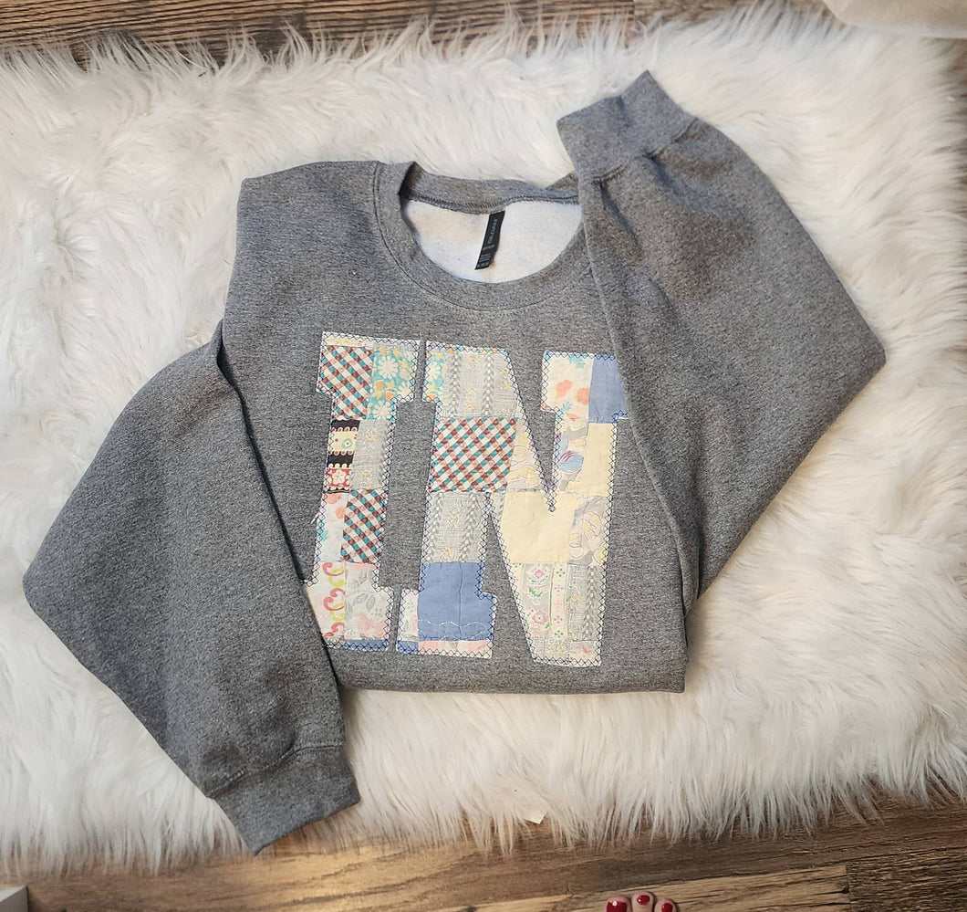 Personalized State Quilted Sweatshirt, Indiana Quilt