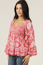 V Neck Smocked Bust Wide Sleeve Top