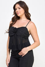 Black Plus Size Baby Doll Mesh Rhinestone Top
