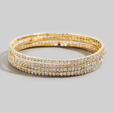 Silver Five Piece Rhinestone Stretch Bracelet Set
