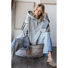 Grey Denim Washed Mixed Hooded Pullover Oli+Hali Top