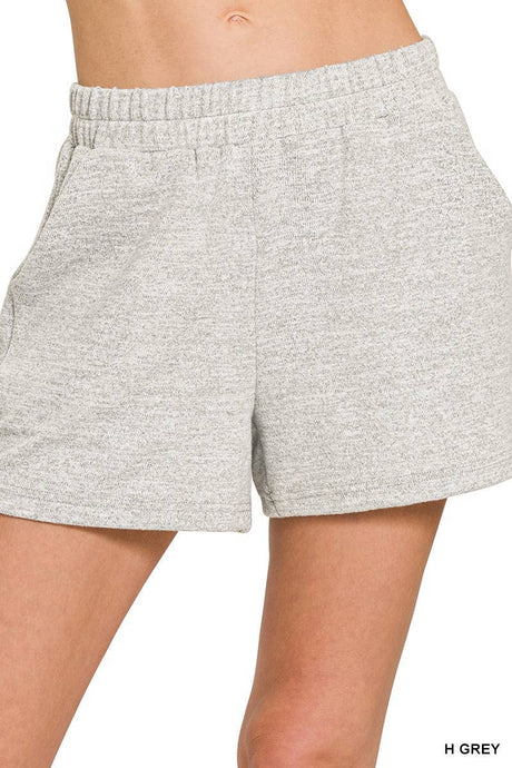 Heather Grey Soft Melange Hacci Elastic Waist Band Short Pants