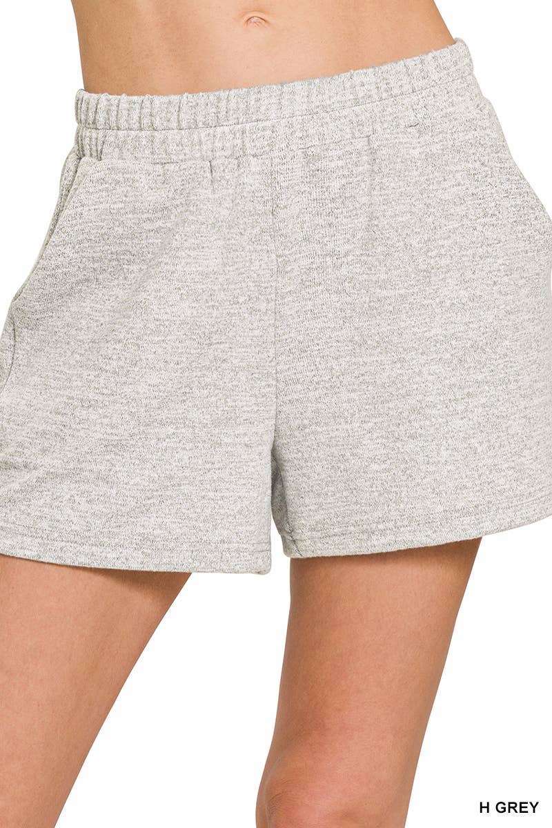 Heather Grey Soft Melange Hacci Elastic Waist Band Short Pants