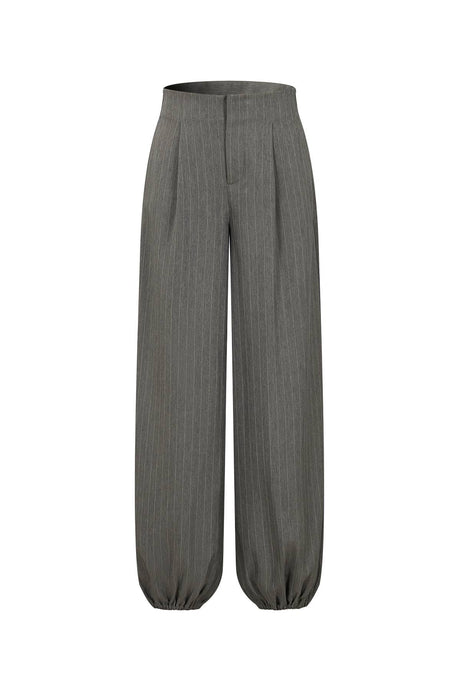 Grey Woven Stripe Balloon Pants
