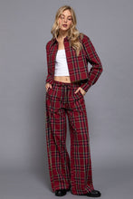 Wine Navy Wide Leg Plaid Woven Pants