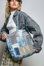 Unique Mix Patchwork Vintage Denim Casual Tote Bag: DEEP DENIM / OS