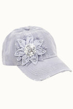 Rose Floral Bejeweled Bling Glitz Distressed Cap, Adjustable: