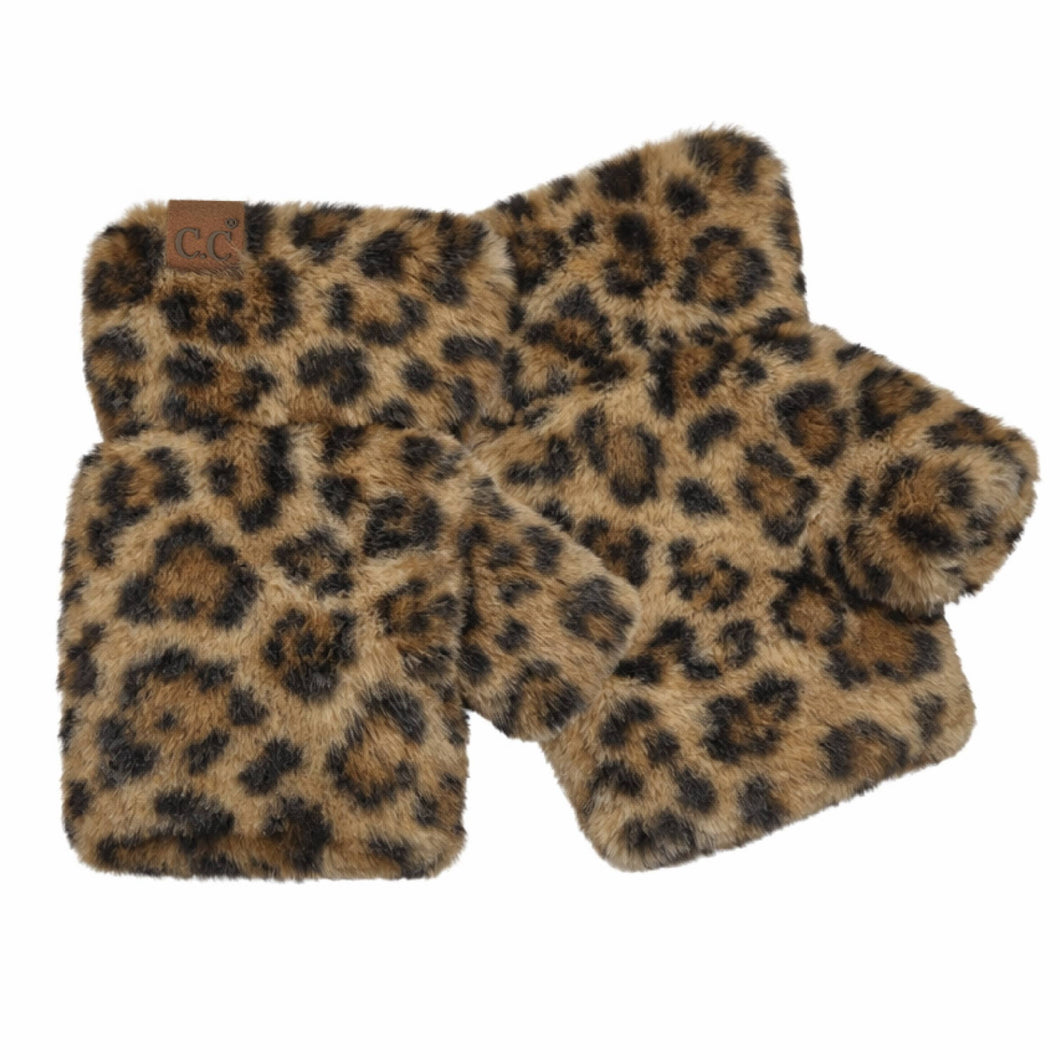Latte C.C Leopard Fur Fingerless Winter Gloves
