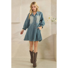 Med Wash Overfit Button Down Denim Veveret Shirt Dress