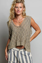 Taupe V-neck Diamond Weave Crochet Sleeveless Knit POL Top