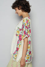 Aqua POL Round neck short sleeve floral knit rib top