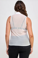 White Plus Size Collared Mesh Smock Glitter Button Down Top