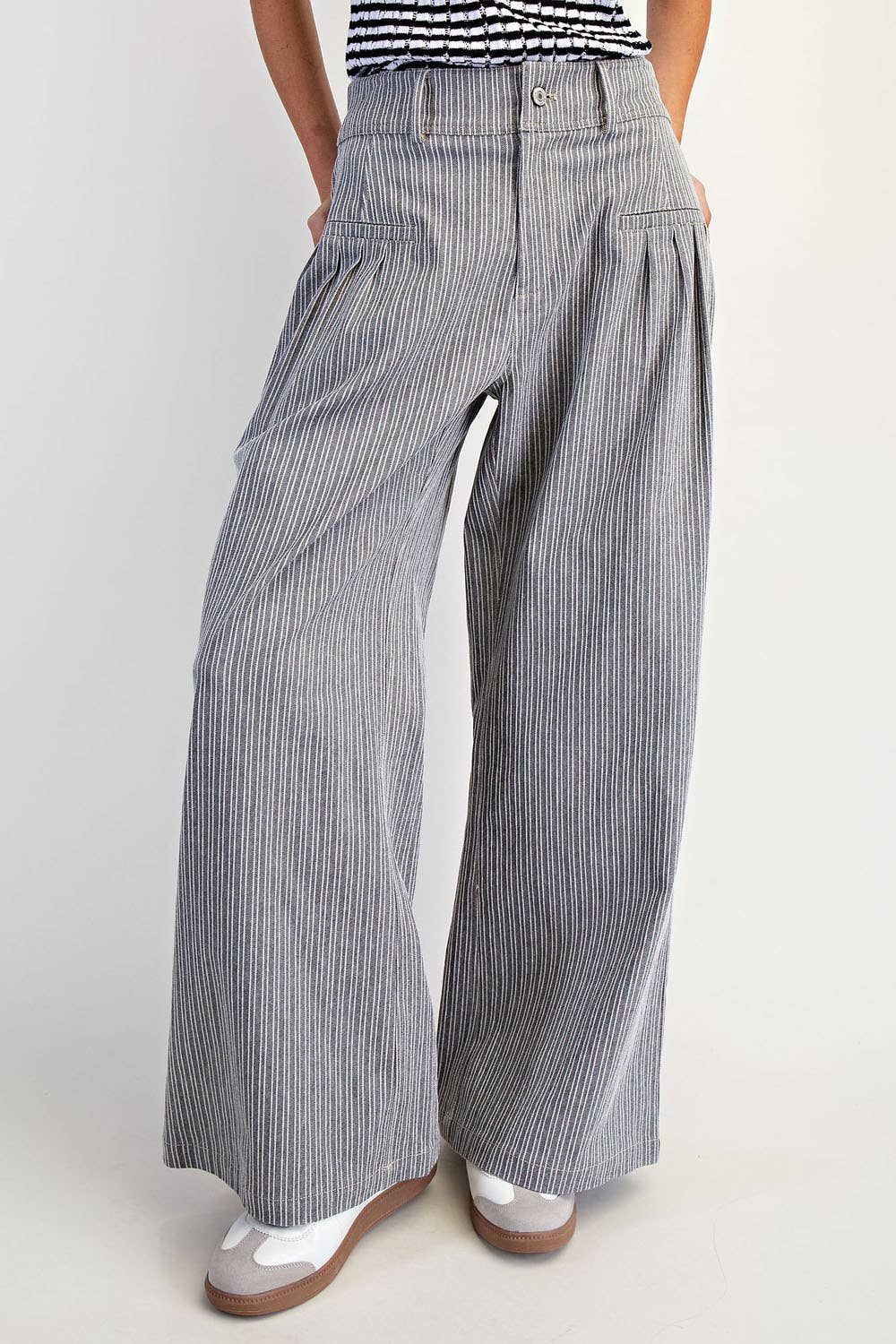 Black Striped Wide Pants