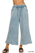 Crop Black Acid Wash Fleece Palazzo Sweatpants With Pockets