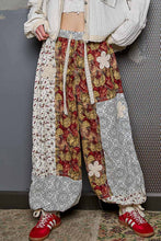 Red Multi Crochet patch detail contrast patchwork printed woven POL pants