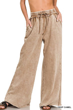 Brown Acid Wash Fleece Palazzo Sweatpants With Pockets