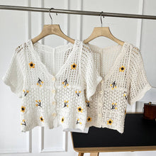 Beige Vintage Floral Hollow Embroidered Thin Knit Cardigan