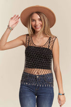 Silver Bead Accent Fishnet Tank Top
