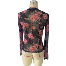 Multi Semi Sheer Rose Chiffon Mesh Lace Top