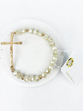 Lavender Hammered Cross Crystal Mix Beads Bracelet