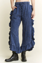 Navy Mineral Wash fun Side Ruffle Croppped J.Her pants